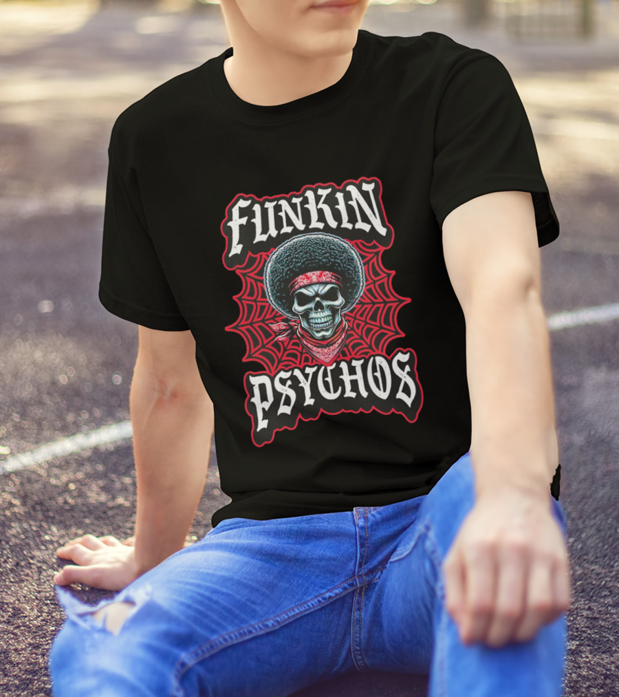 Funkin Psychos Afro Skull Red Bandana Web T-Shirt