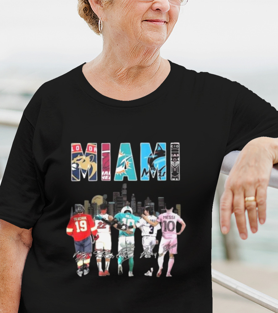 Miami Dolphins Heat Marlins Inter Miami Panthers Signatures T-Shirt