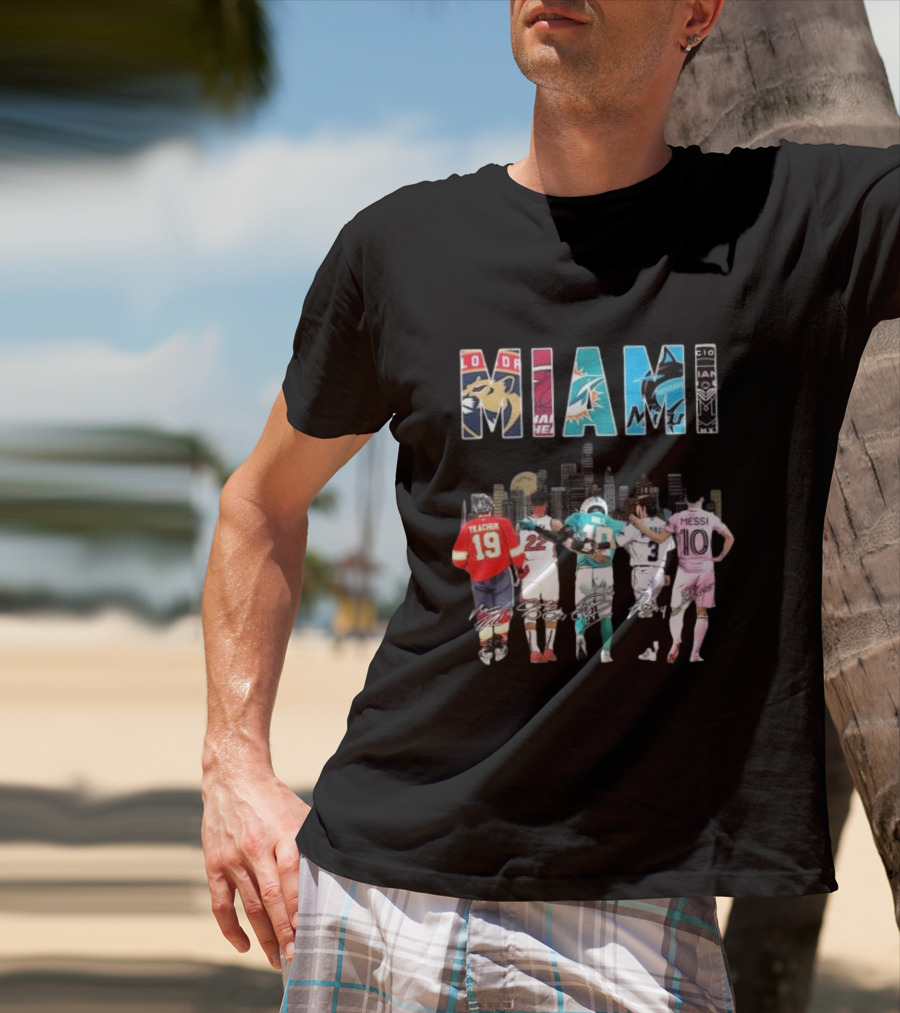 Miami Dolphins Heat Marlins Inter Miami Panthers Signatures T-Shirt