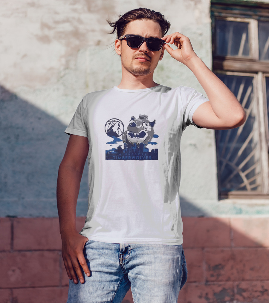 Minnesota Timberwolves Mascot Skyline Basketball T-Shirt