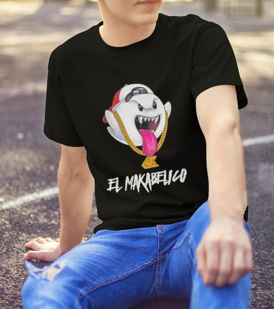 El Makabelico MB Ghost Cartoon-Inspired Design With Golden Chain T-Shirt