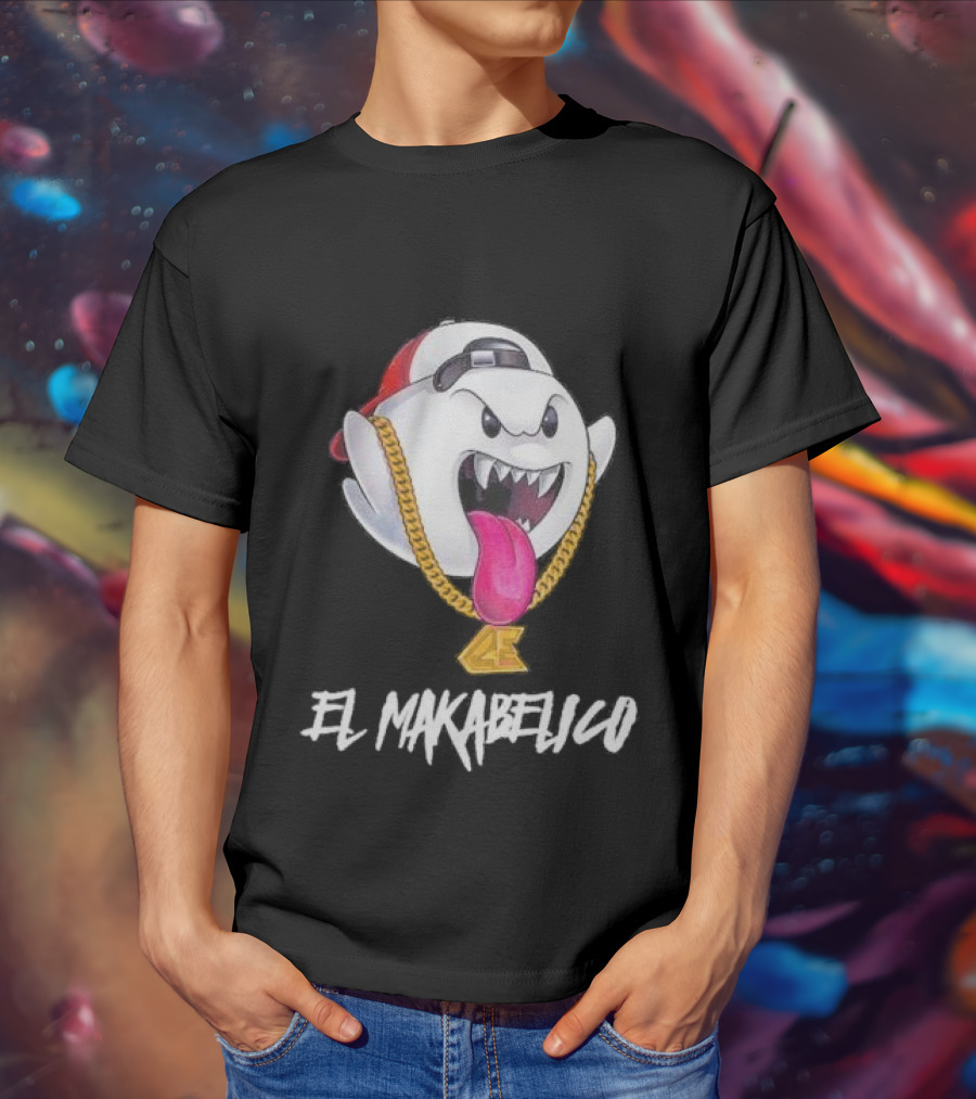 El Makabelico MB Ghost Cartoon-Inspired Design With Golden Chain T-Shirt