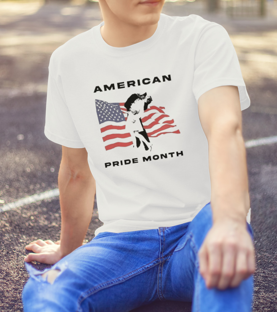 American Pride Month Celebration With Patriotic Flag And Couple Hugging T-Shirt