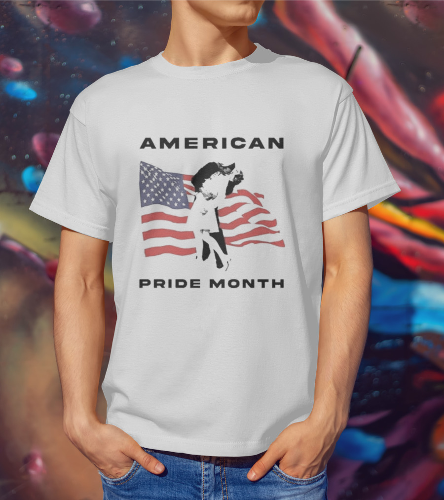 American Pride Month Celebration With Patriotic Flag And Couple Hugging T-Shirt