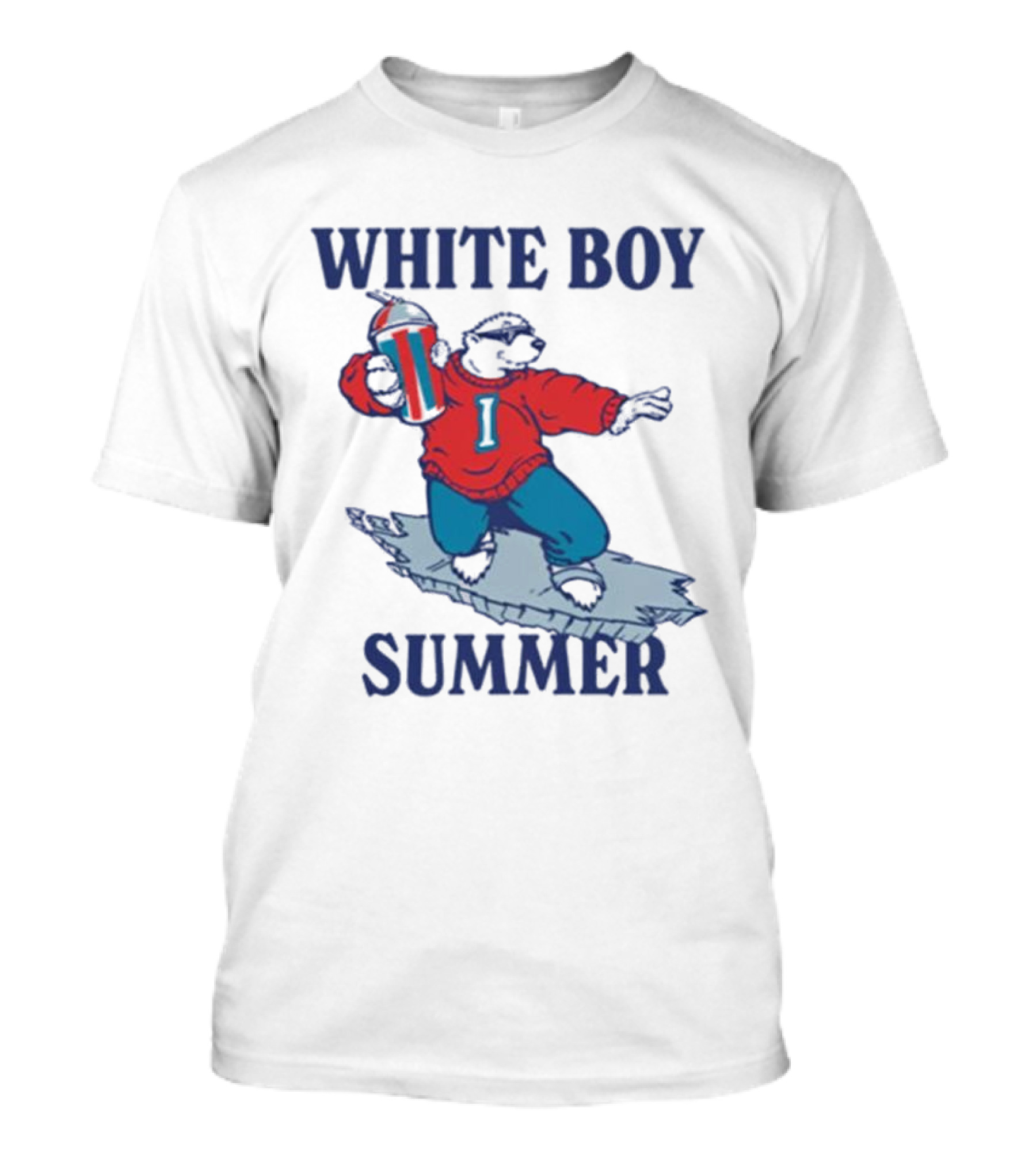 White Boy Summer Polar Bear Surfing With Drink T-Shirt
