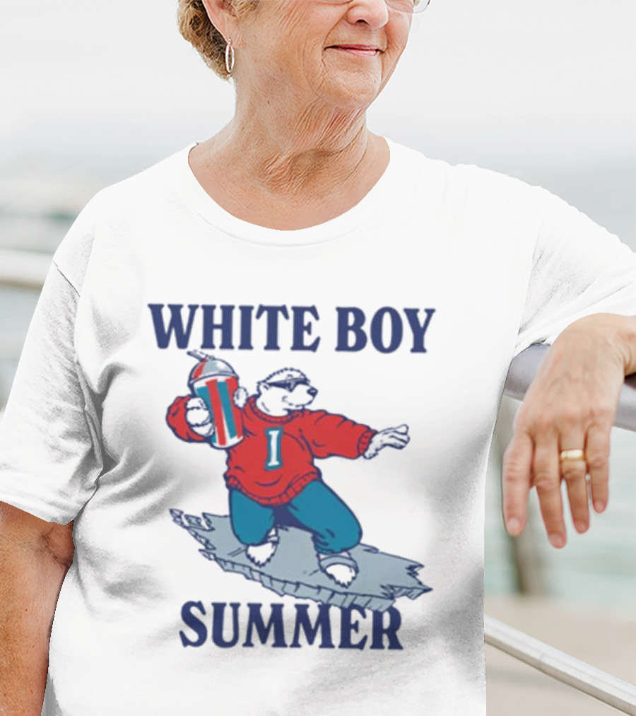 White Boy Summer Polar Bear Surfing With Drink T-Shirt