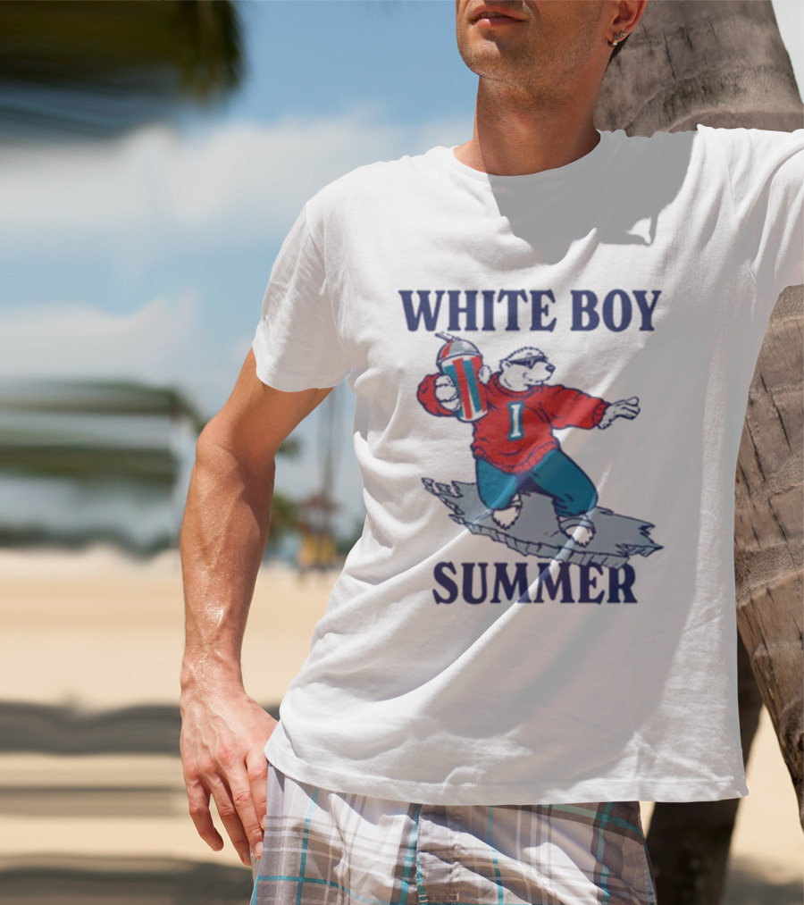 White Boy Summer Polar Bear Surfing With Drink T-Shirt