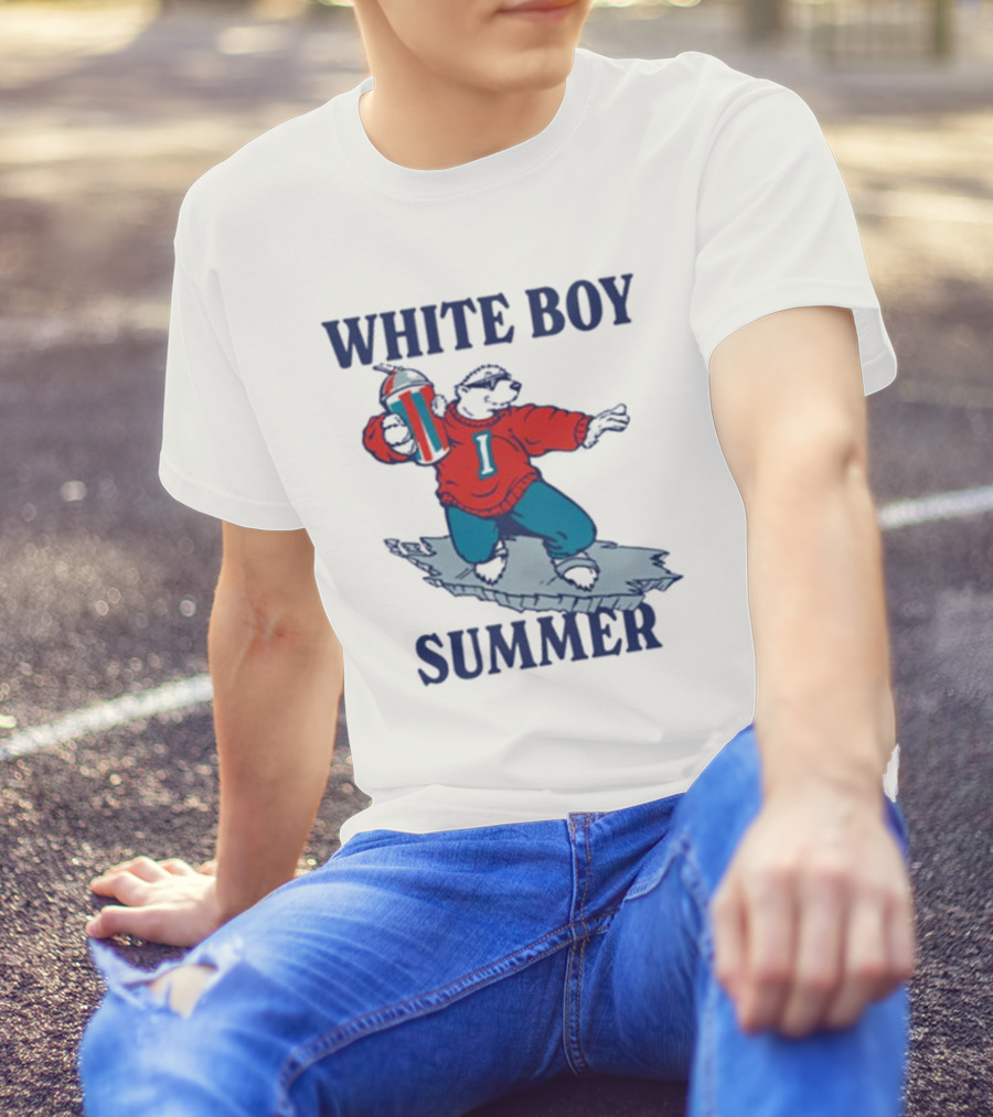 White Boy Summer Polar Bear Surfing With Drink T-Shirt