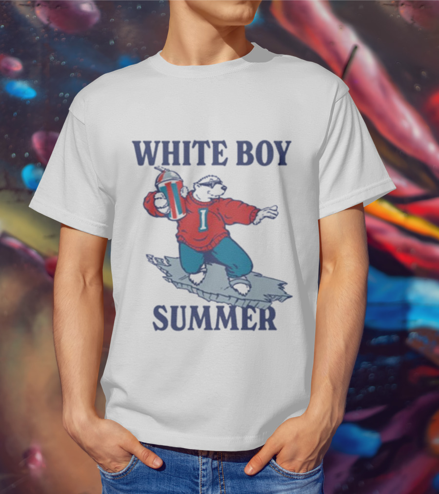 White Boy Summer Polar Bear Surfing With Drink T-Shirt