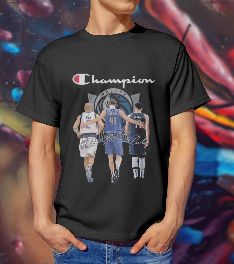 Champion Dallas Mavericks Jason Kidd Dirk Nowitzki Luka Dončić Signatures T-Shirt