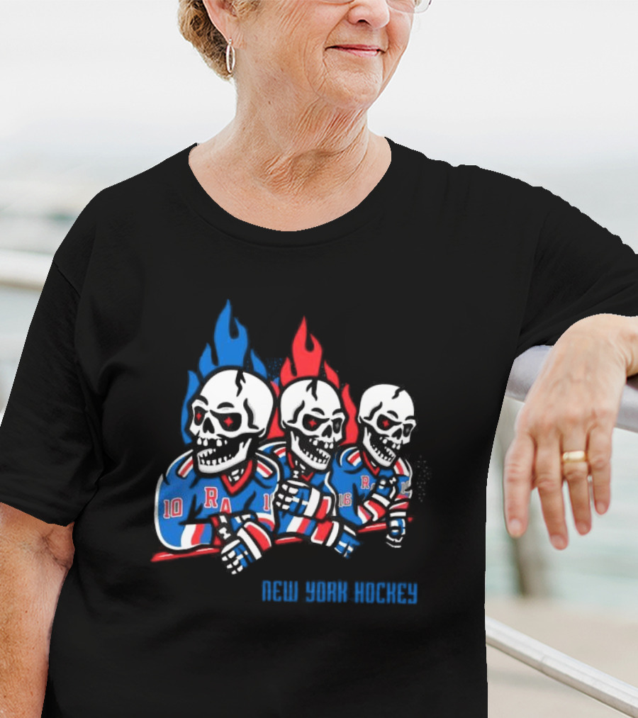 New York Hockey Skeletons With Flames Rangers T-Shirt