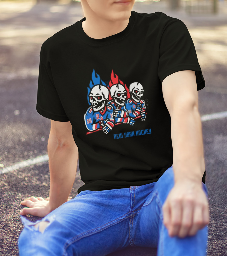 New York Hockey Skeletons With Flames Rangers T-Shirt