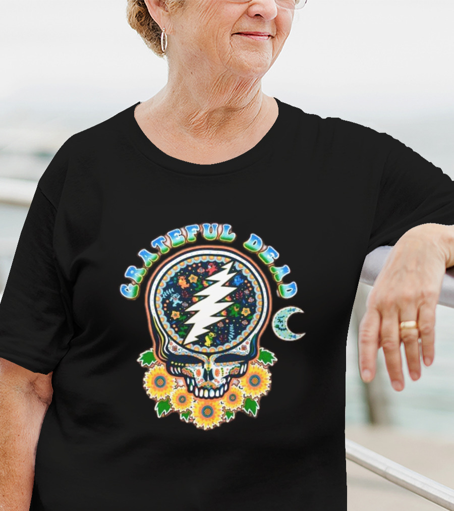 Grateful Dead Steal Your Face Sugar Skull Floral Moon T-Shirt