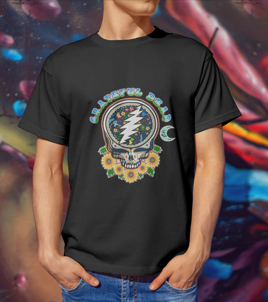 Grateful Dead Steal Your Face Sugar Skull Floral Moon T-Shirt