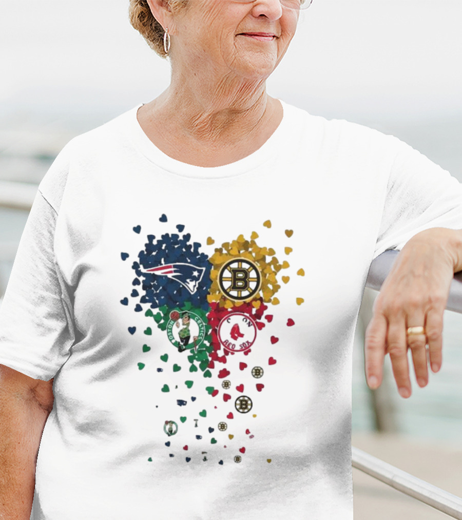 Hearts Boston Sports Team Patriots Bruins Red Sox Celtics T-Shirt