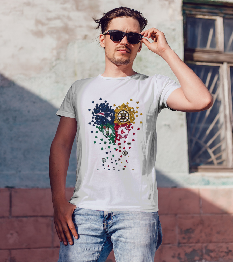 Hearts Boston Sports Team Patriots Bruins Red Sox Celtics T-Shirt