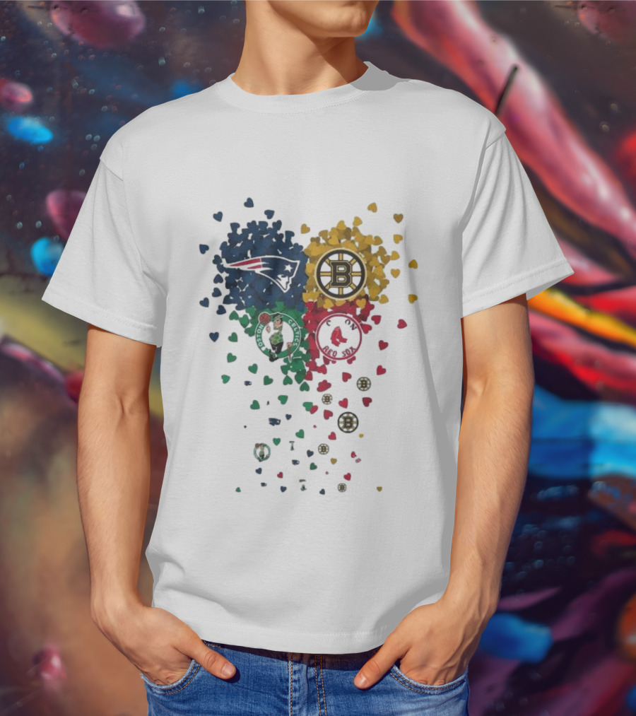 Hearts Boston Sports Team Patriots Bruins Red Sox Celtics T-Shirt