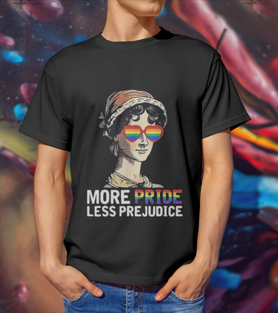 More Pride Less Prejudice Rainbow Heart Glasses T-Shirt