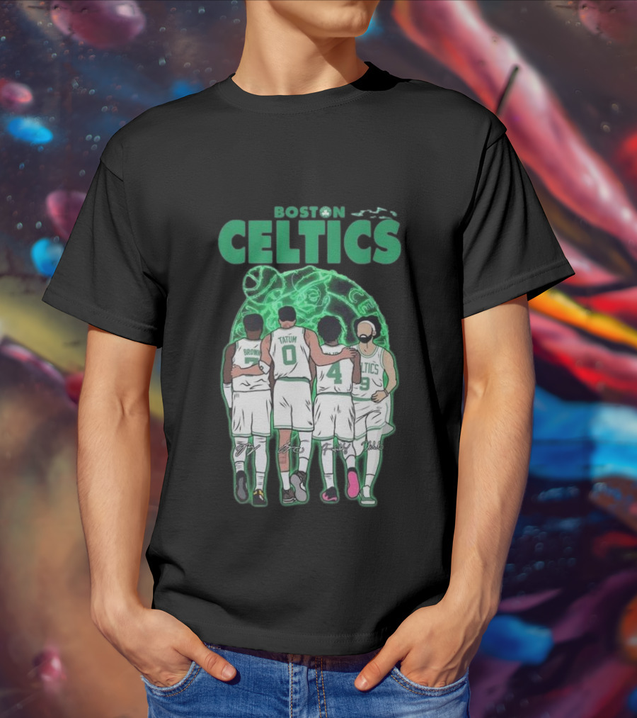 Boston Celtics Brown Tatum Holiday Derrick Signatures Basketball Players T-Shirt