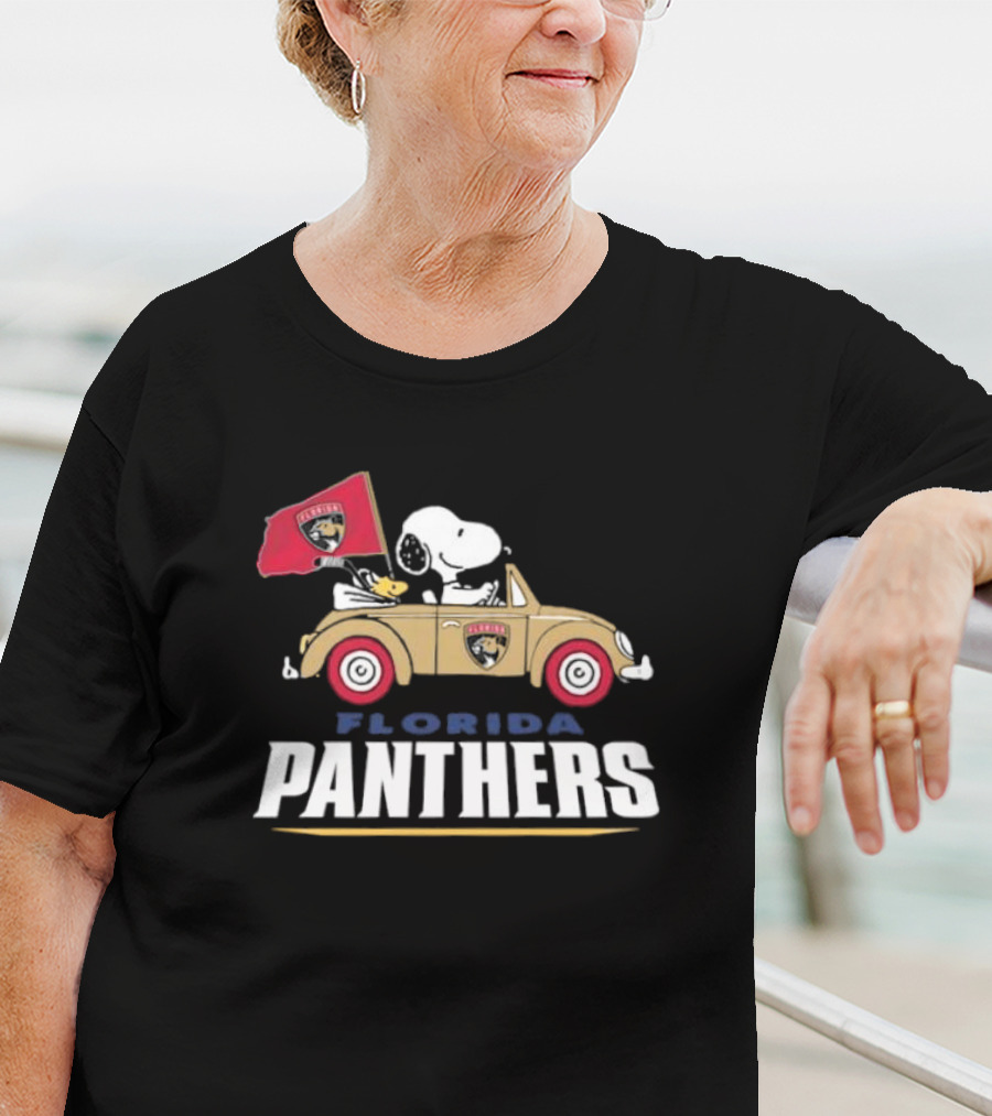 Florida Panthers Snoopy Driving Car With Hockey Flag T-Shirt