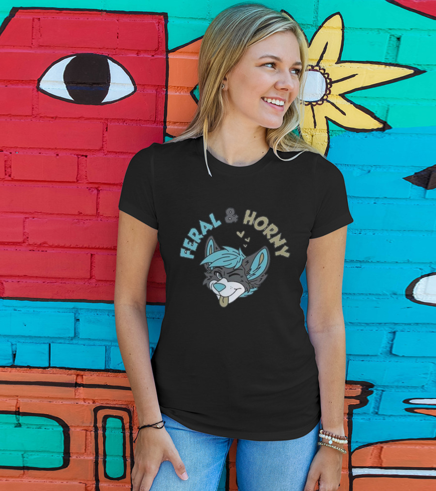 Feral And Horny Winking Furry Character With Hearts T-Shirt