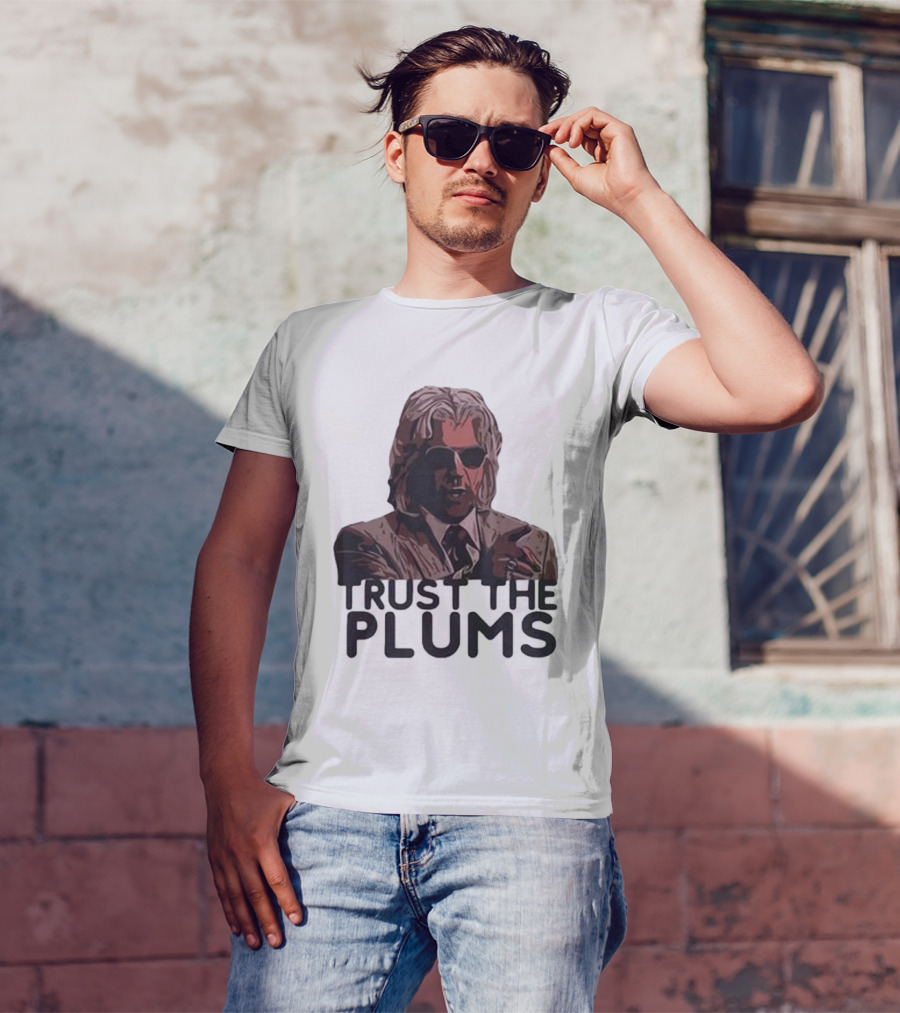 Trust The Plums Mysterious Figure With Sunglasses And Suit T-Shirt