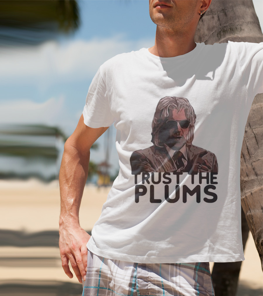 Trust The Plums Mysterious Figure With Sunglasses And Suit T-Shirt