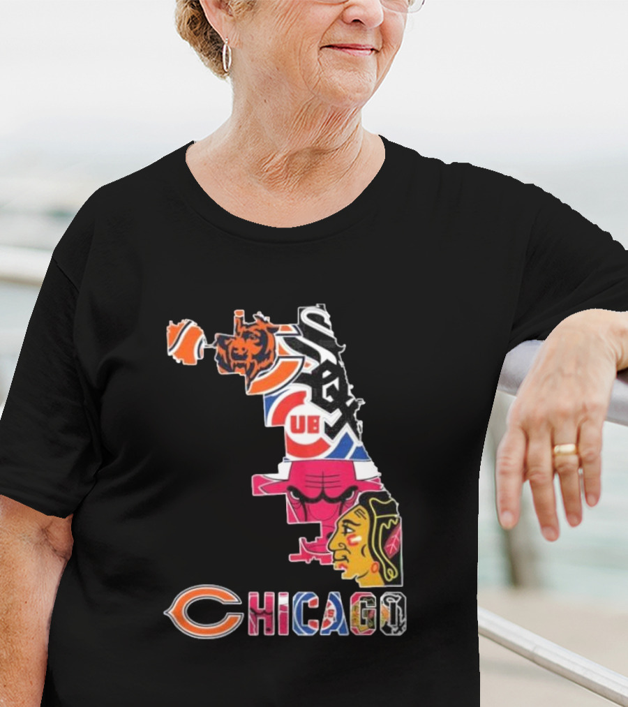 Chicago Cubs White Sox Bulls Bears Blackhawks Maps T-Shirt