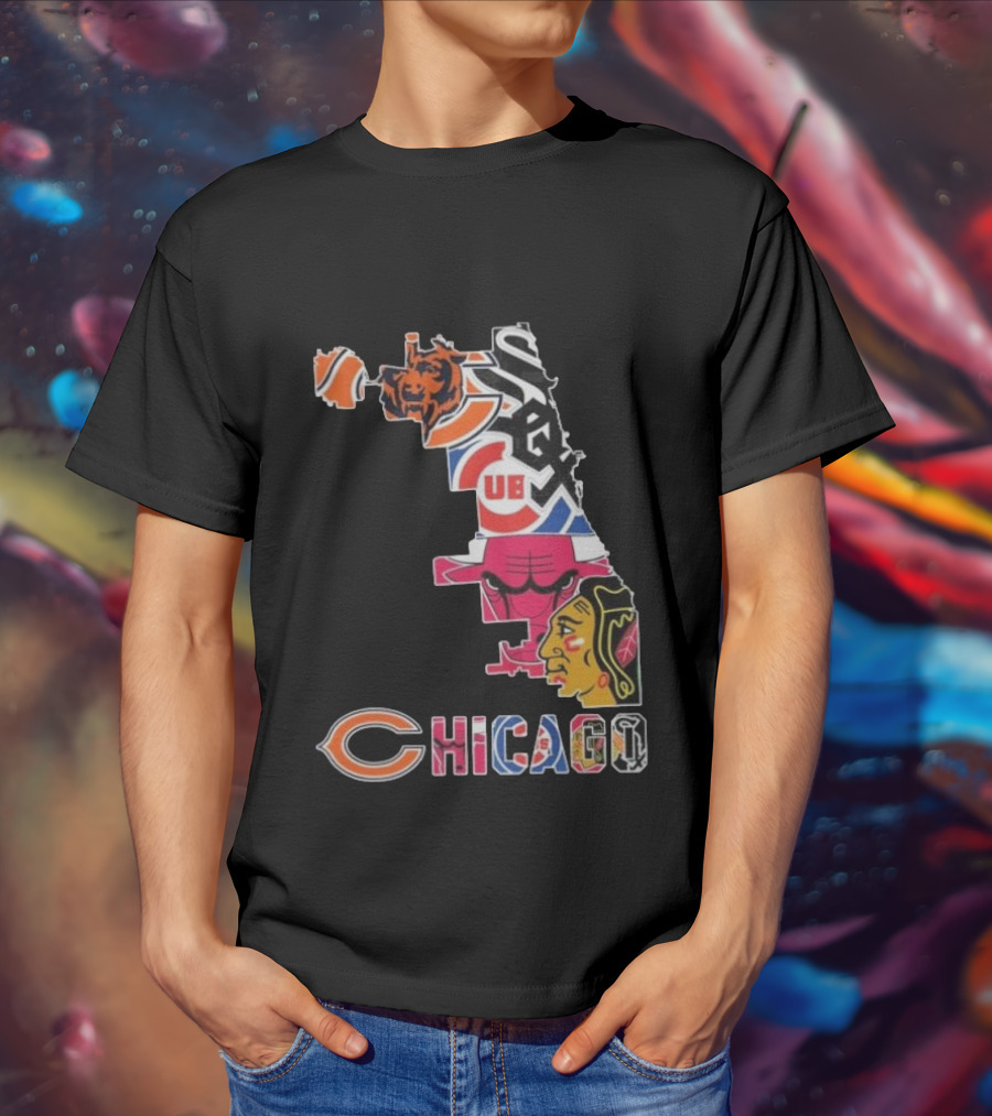 Chicago Cubs White Sox Bulls Bears Blackhawks Maps T-Shirt