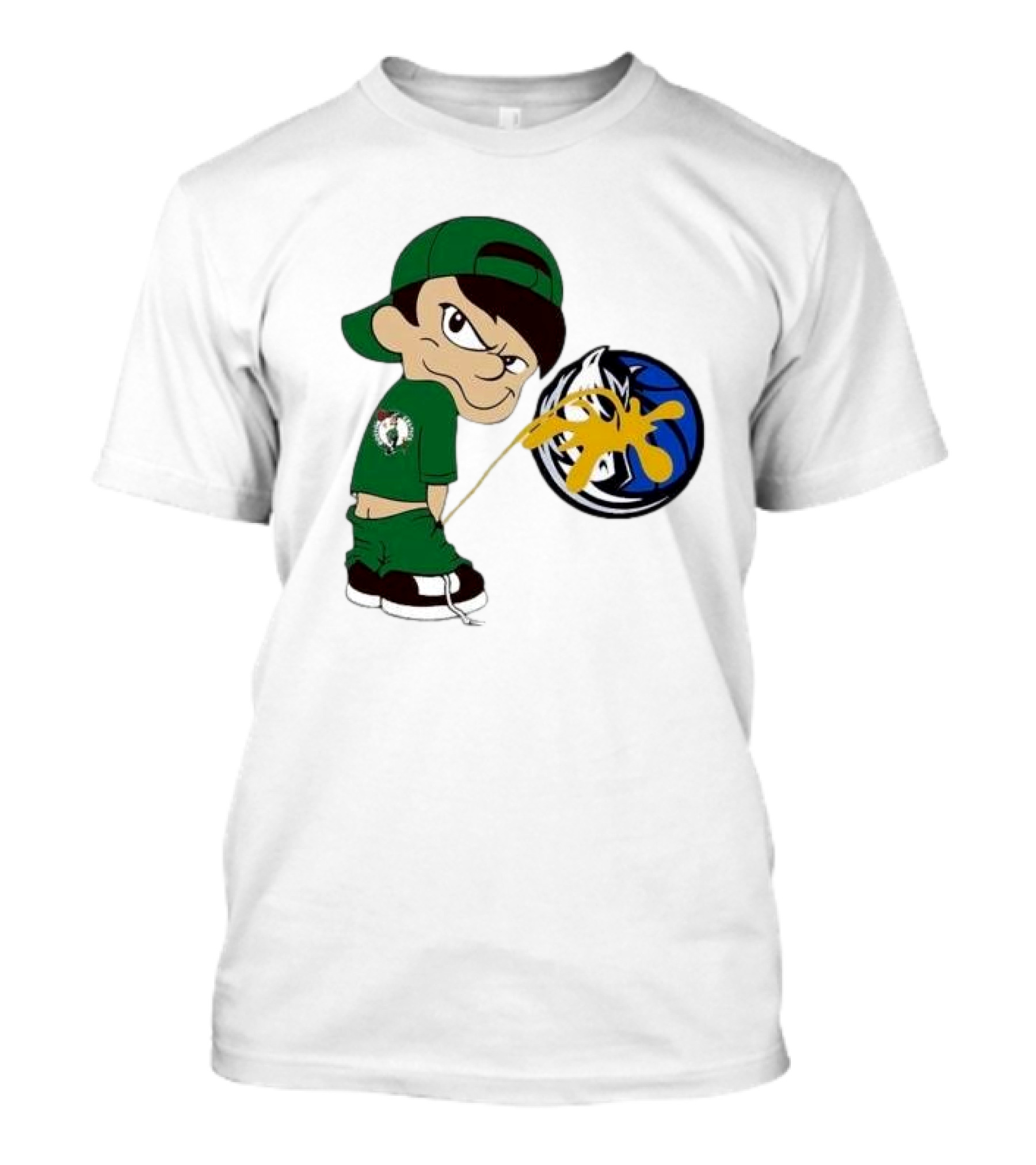 Little Boy Boston Celtics Piss On Dallas Mavericks Logo T-Shirt