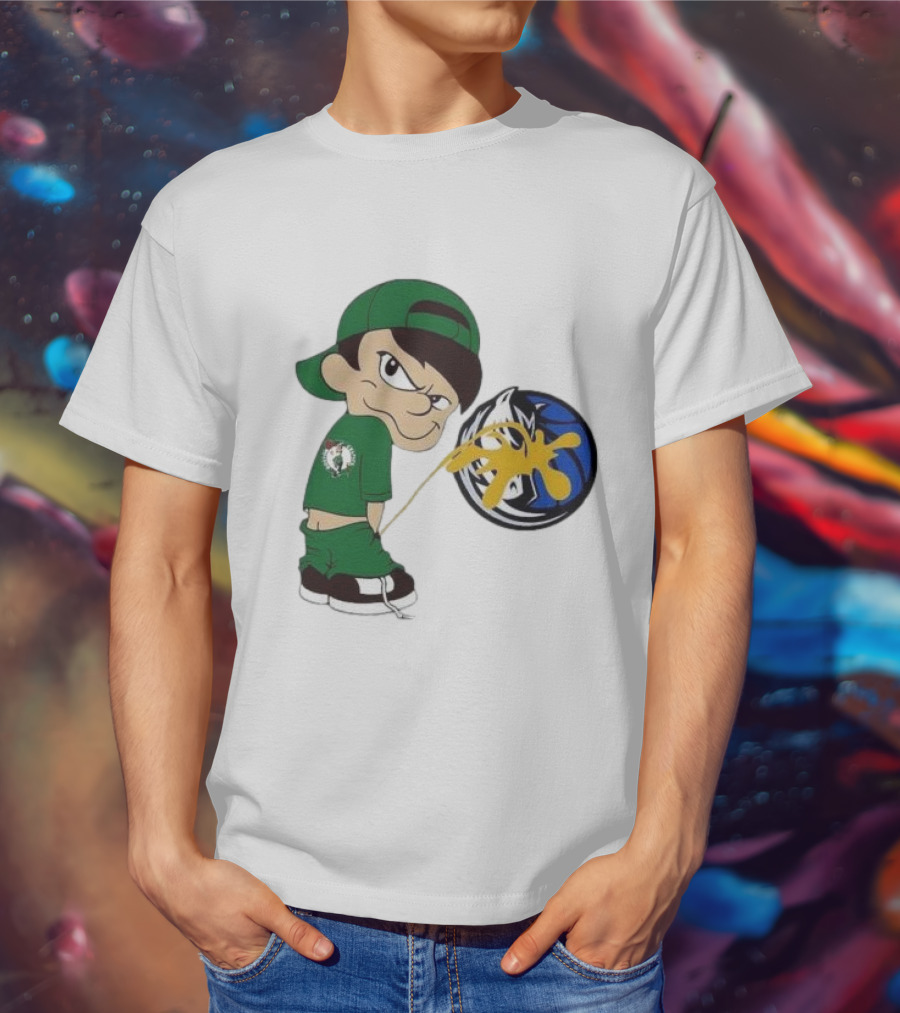 Little Boy Boston Celtics Piss On Dallas Mavericks Logo T-Shirt