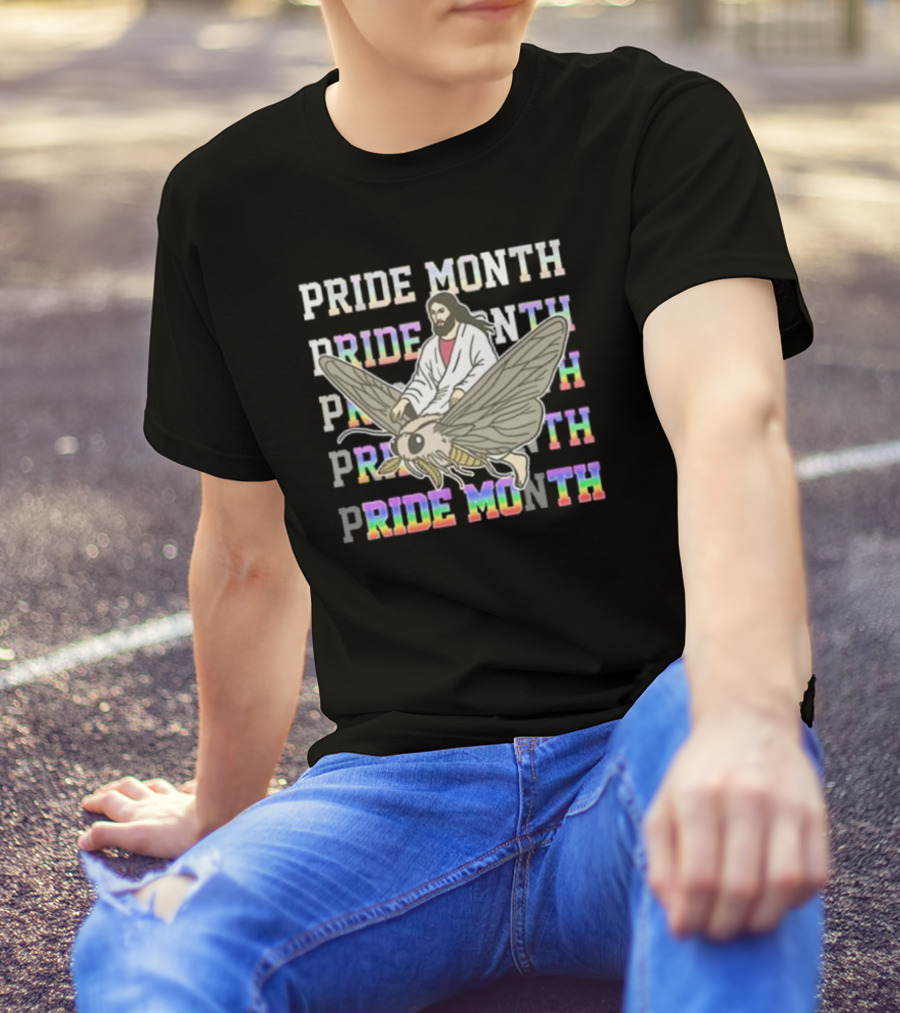 Pride Month Jesus Riding Moth T-Shirt