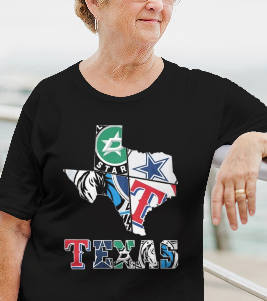 Texas Sports Teams Dallas Stars Dallas Cowboys Dallas Mavericks Texas Rangers Logos T-Shirt