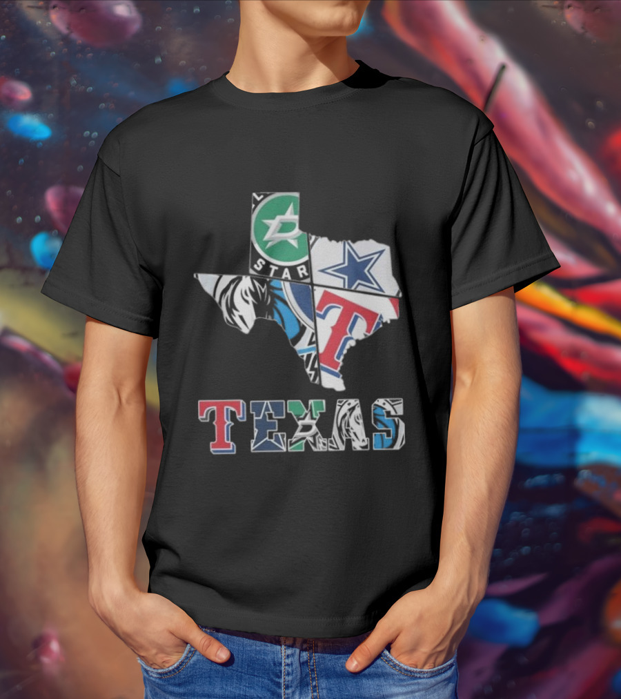 Texas Sports Teams Dallas Stars Dallas Cowboys Dallas Mavericks Texas Rangers Logos T-Shirt