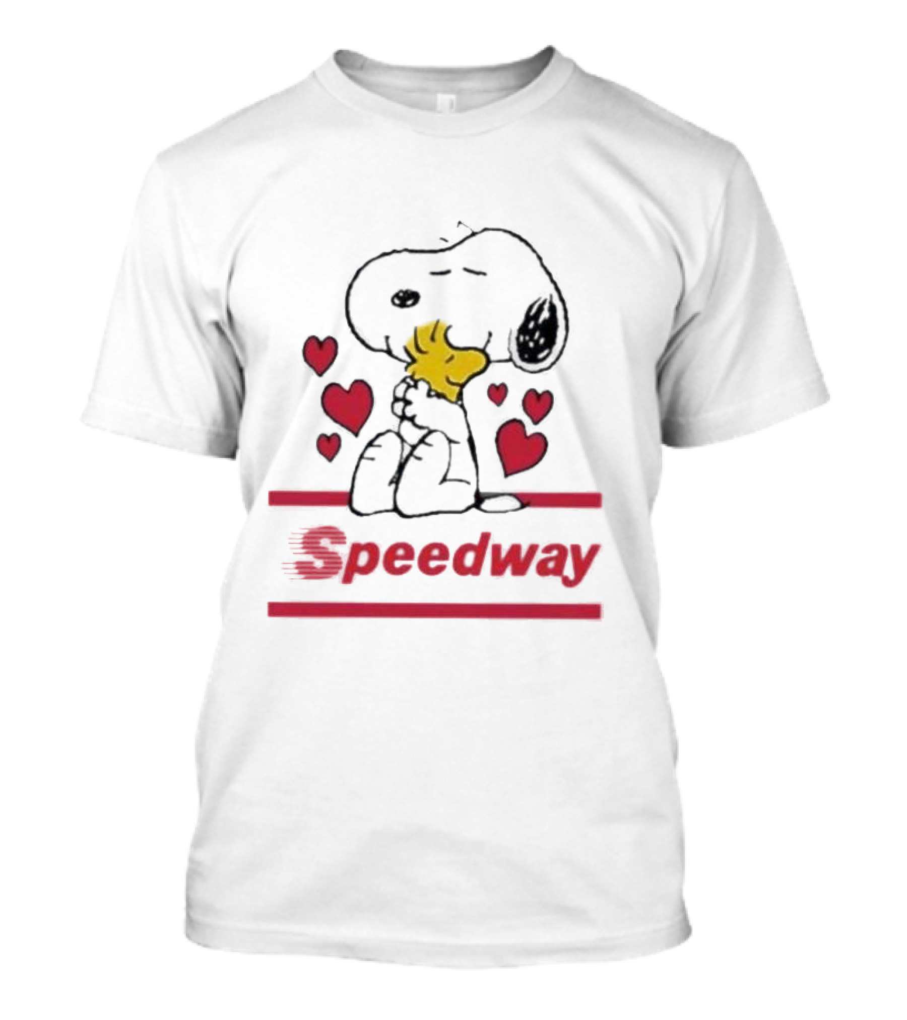 Snoopy Holding Woodstock Surrounded By Hearts Speedway T-Shirt