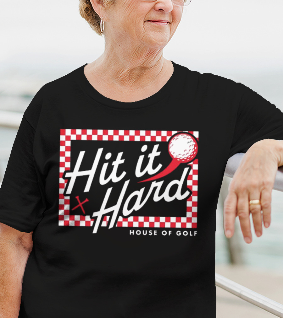 Hit It Hard Checkerboard House Of Golf Red White Golf Ball T-Shirt