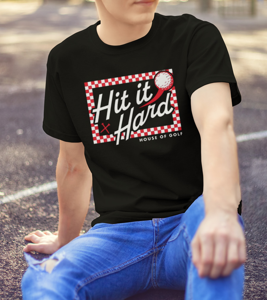 Hit It Hard Checkerboard House Of Golf Red White Golf Ball T-Shirt
