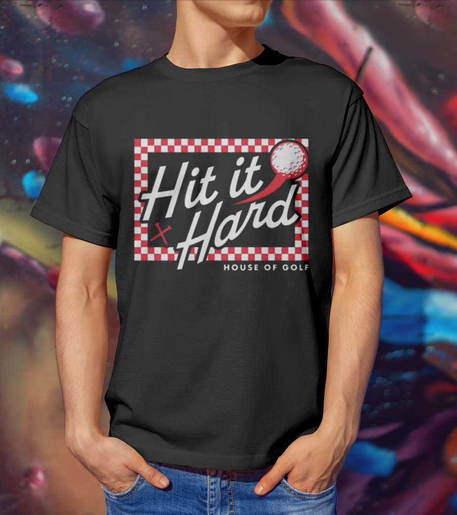 Hit It Hard Checkerboard House Of Golf Red White Golf Ball T-Shirt