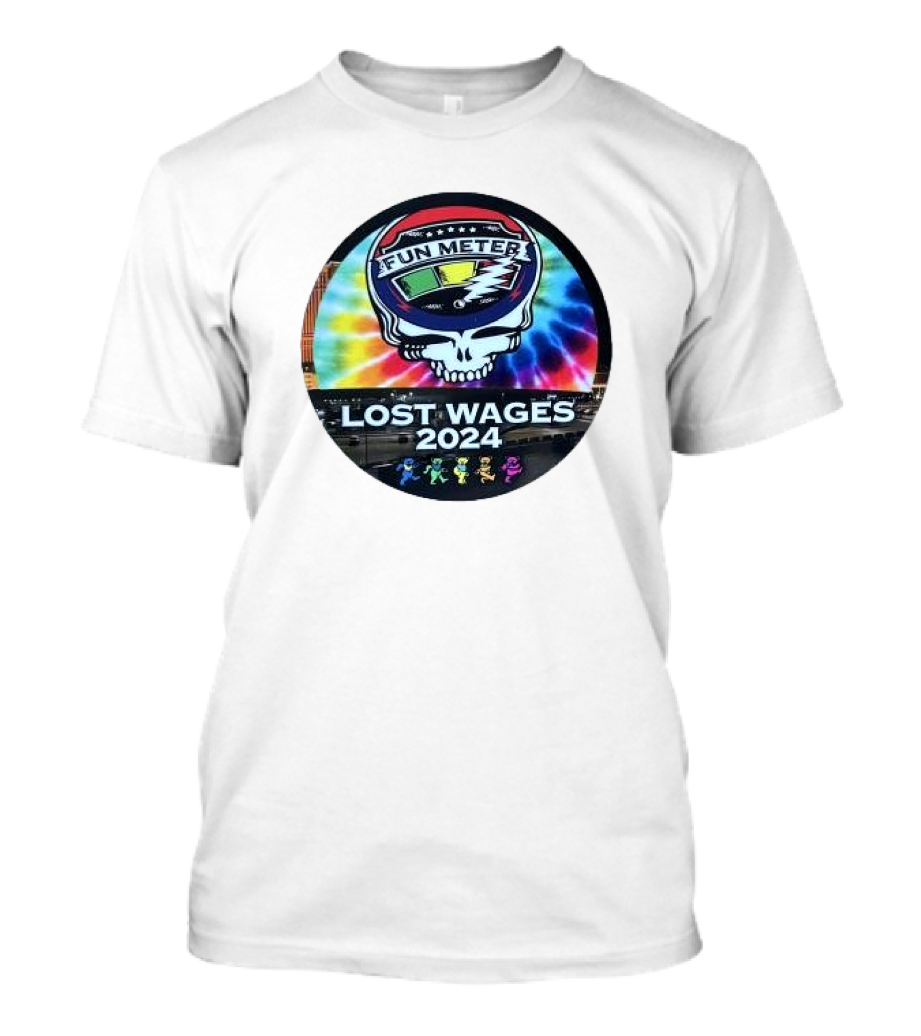 Grateful Dead Tie-Dye Fun Meter Skull Lost Wages T-Shirt