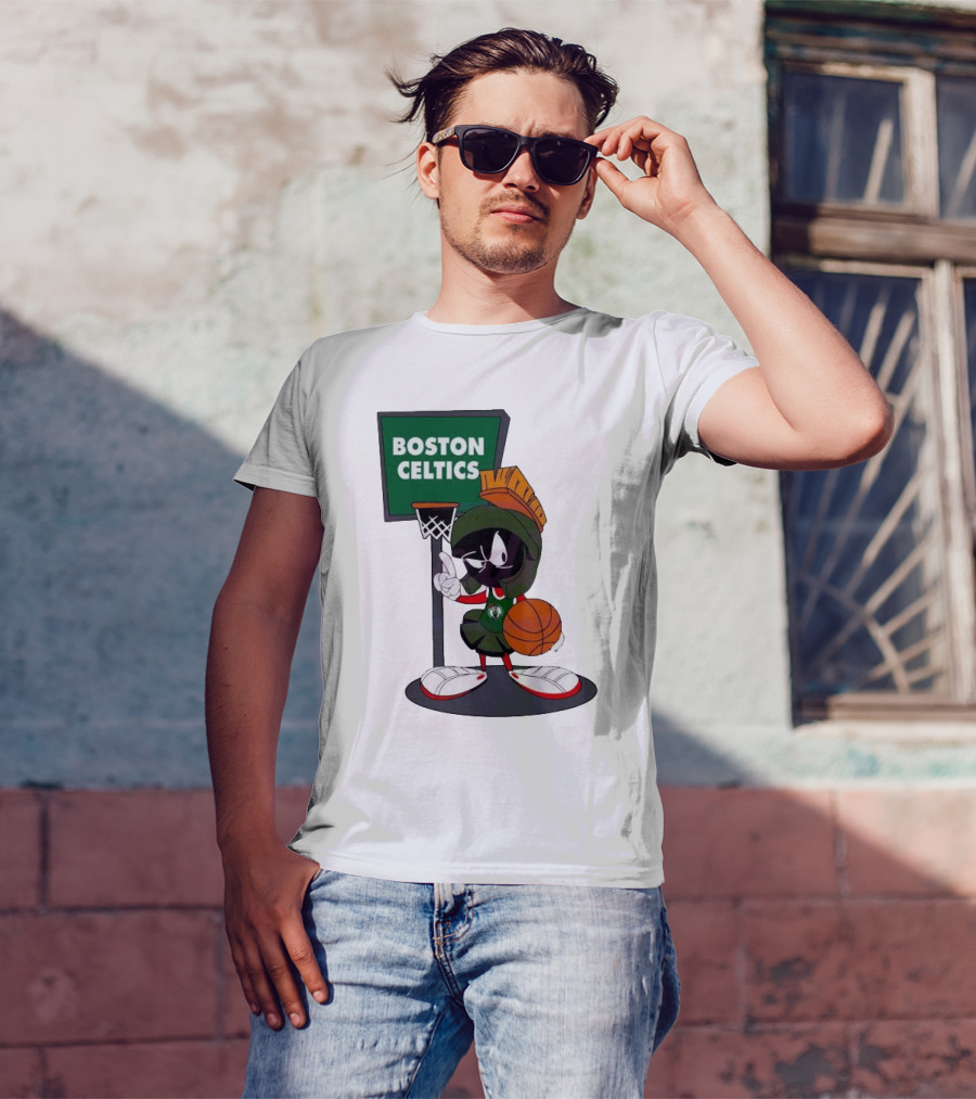 Boston Celtics Looney Tunes Marvin The Martian Basketball Hoop T-Shirt