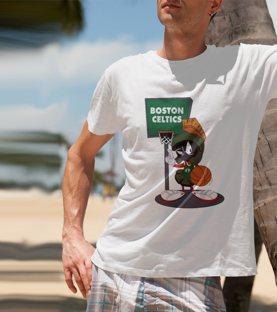 Boston Celtics Looney Tunes Marvin The Martian Basketball Hoop T-Shirt