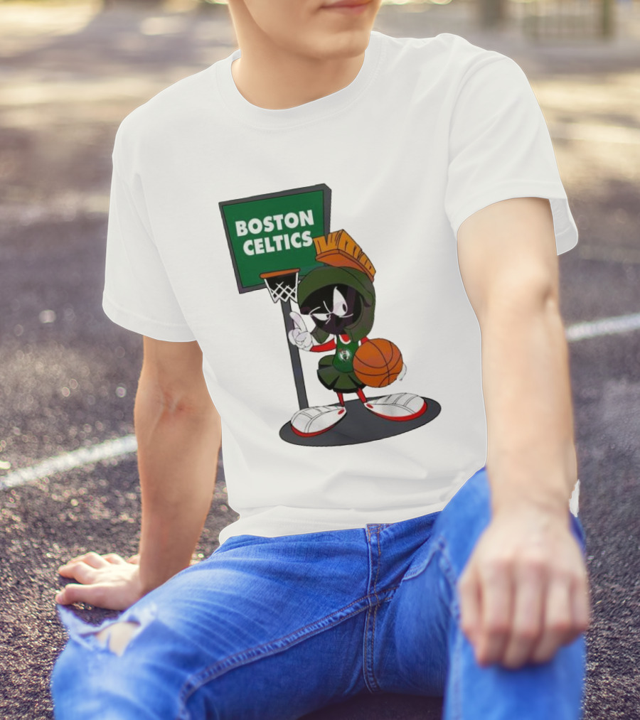 Boston Celtics Looney Tunes Marvin The Martian Basketball Hoop T-Shirt