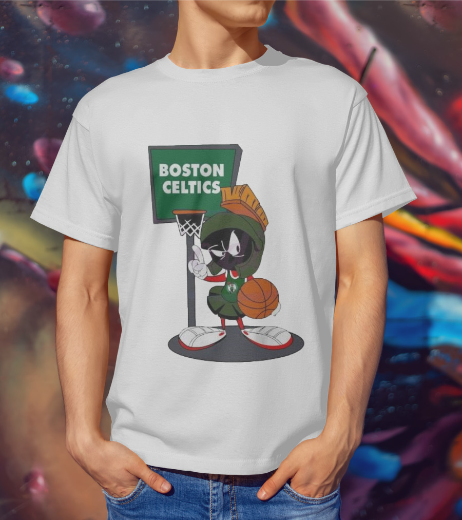 Boston Celtics Looney Tunes Marvin The Martian Basketball Hoop T-Shirt