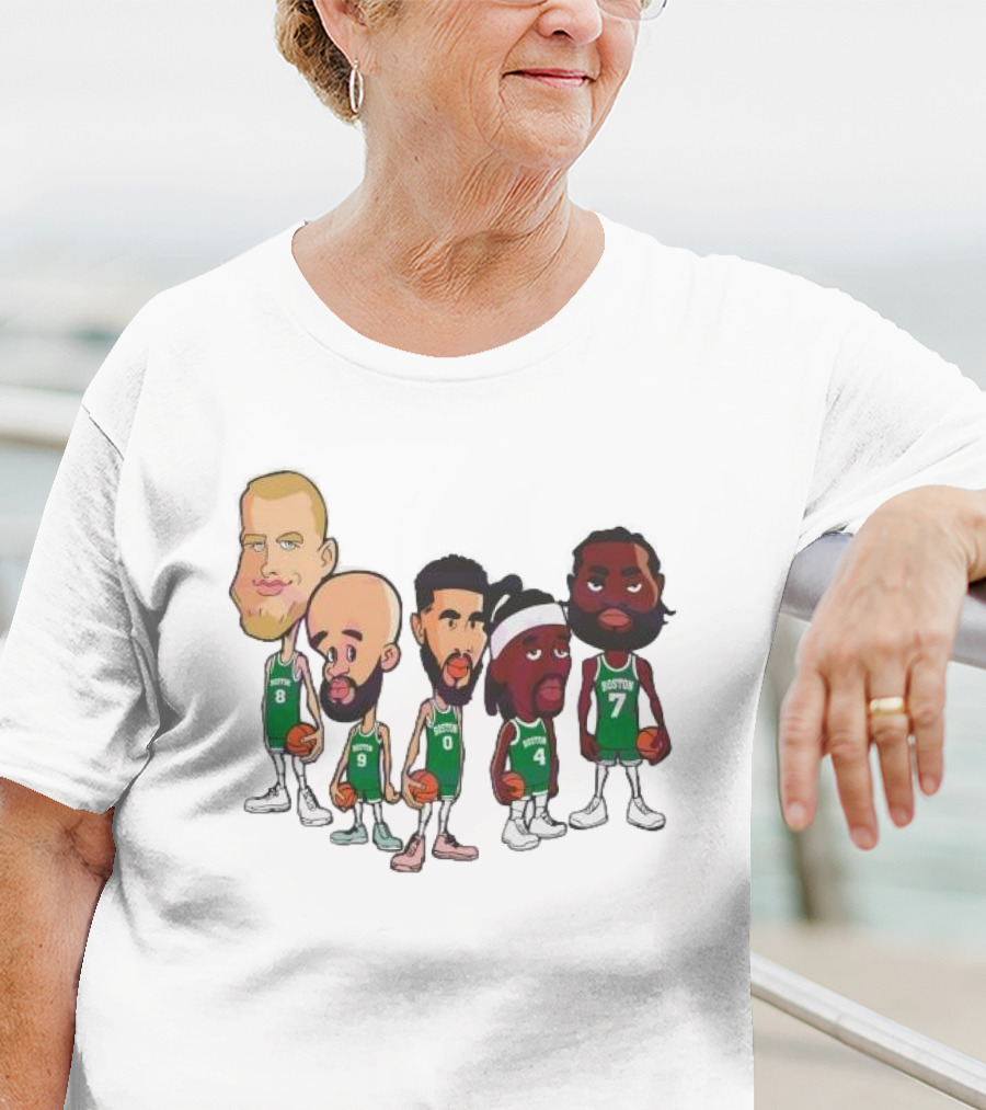 Caricature Boston Celtics Players NBA Basketball Cartoon Team Characters T-Shirt