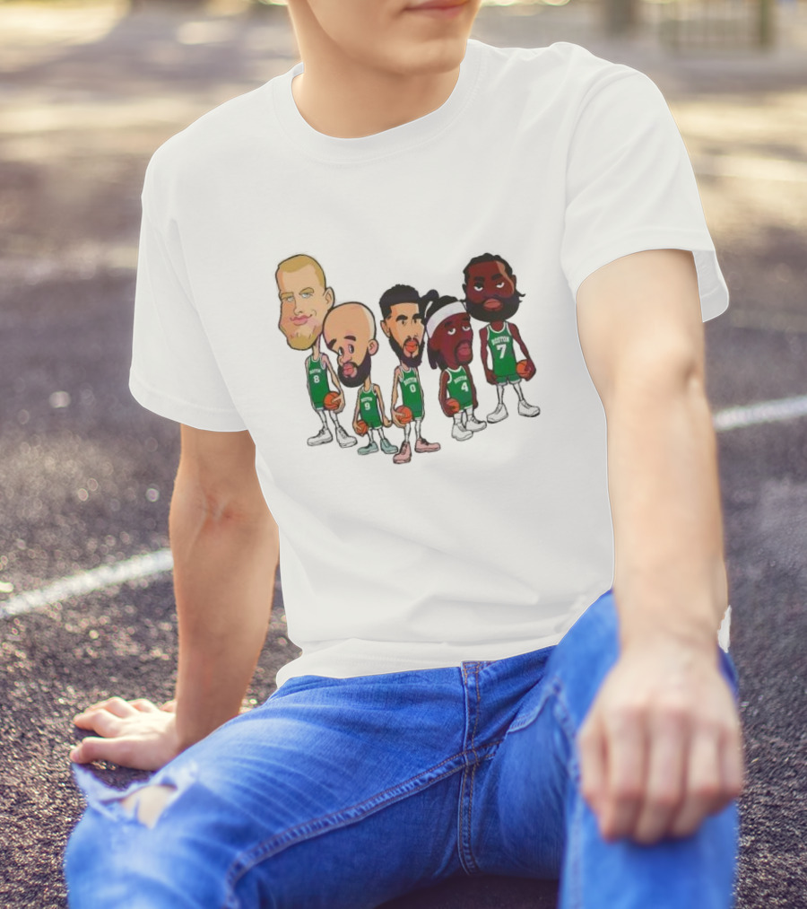 Caricature Boston Celtics Players NBA Basketball Cartoon Team Characters T-Shirt