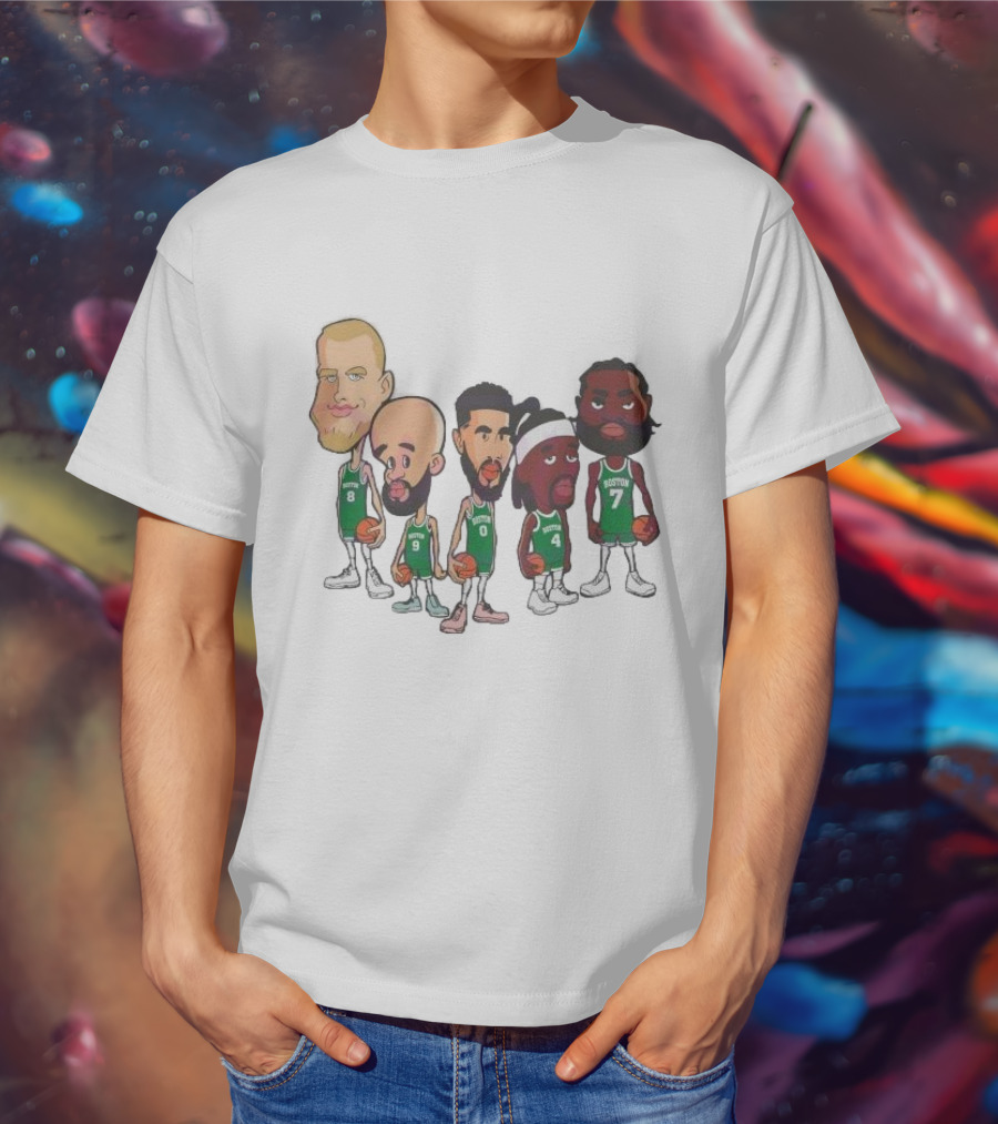 Caricature Boston Celtics Players NBA Basketball Cartoon Team Characters T-Shirt
