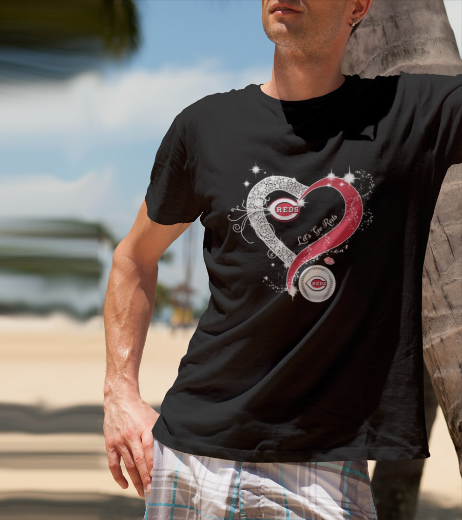 Cincinnati Reds Heart Emblem Let's Go Reds Sparkling T-Shirt