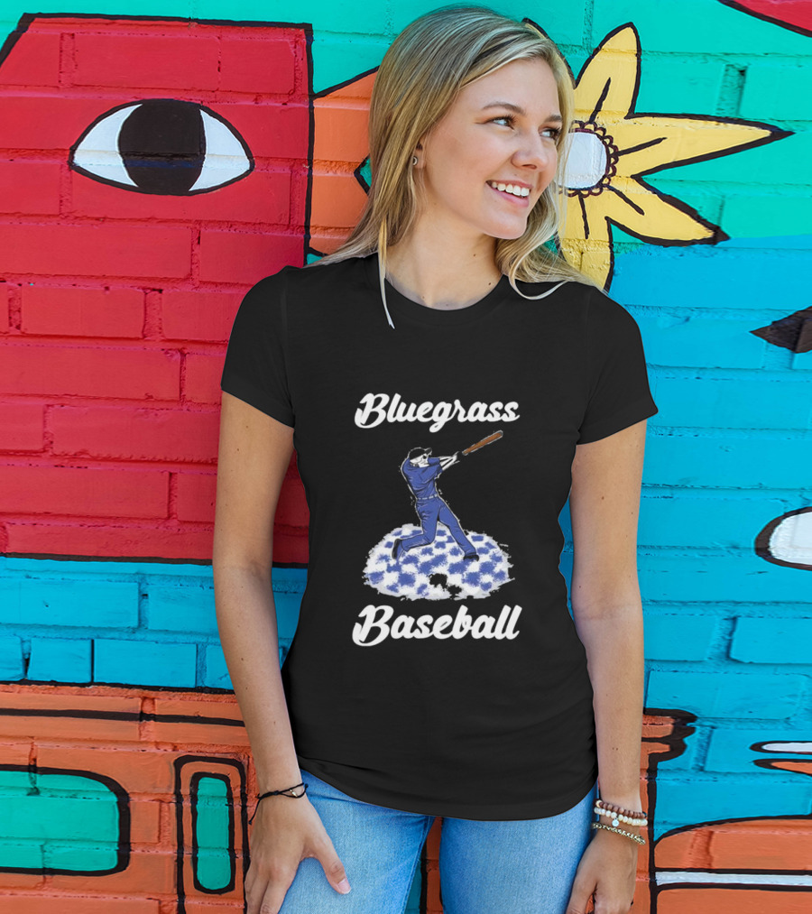 Bluegrass Baseball Batter With Blue And White Checkerboard Field T-Shirt