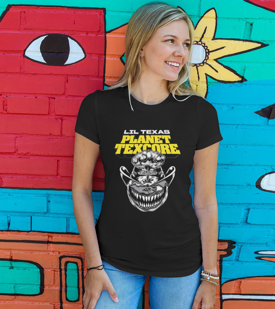 LIL TEXAS PLANET TEXCORE Smiling Skull With Mushroom Cloud And Cowboy Hat T-Shirt