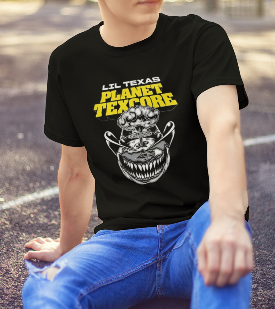 LIL TEXAS PLANET TEXCORE Smiling Skull With Mushroom Cloud And Cowboy Hat T-Shirt